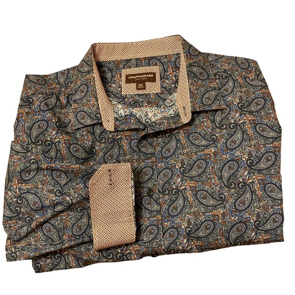 Johnston & Murphy Other - JOHNSTON & MURPHY Mens Paisley XXL Button Up Blue Long Sleeve Cotton Dress Shirt